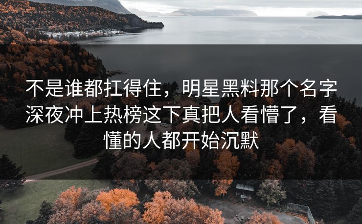 不是谁都扛得住，明星黑料那个名字深夜冲上热榜这下真把人看懵了，看懂的人都开始沉默